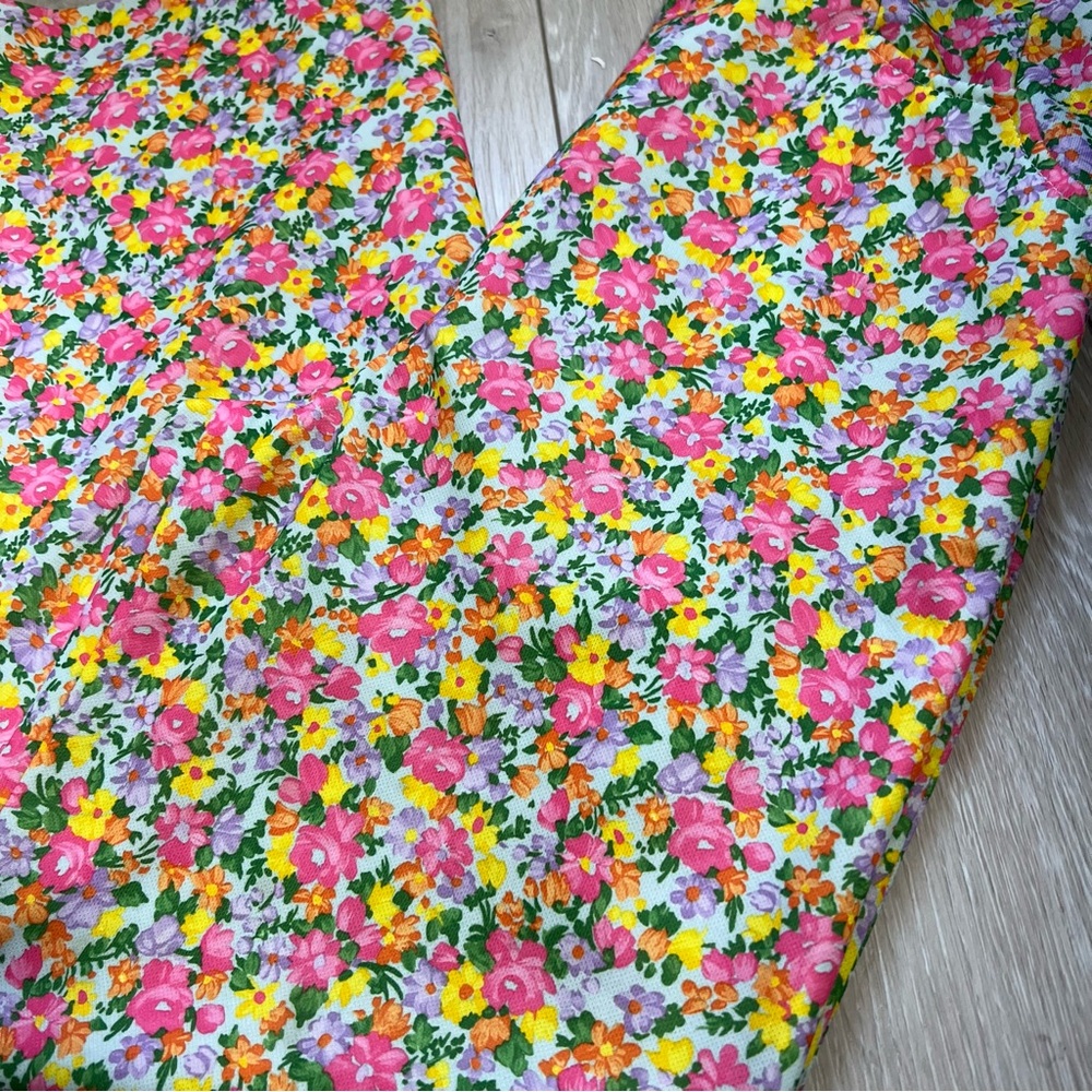Vintage 70’s Flower Power Bright Floral Pants Trousers Straight Flare Leg Medium - Picture 11 of 16